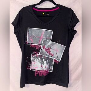Xersion Black Tee with Pink Trim